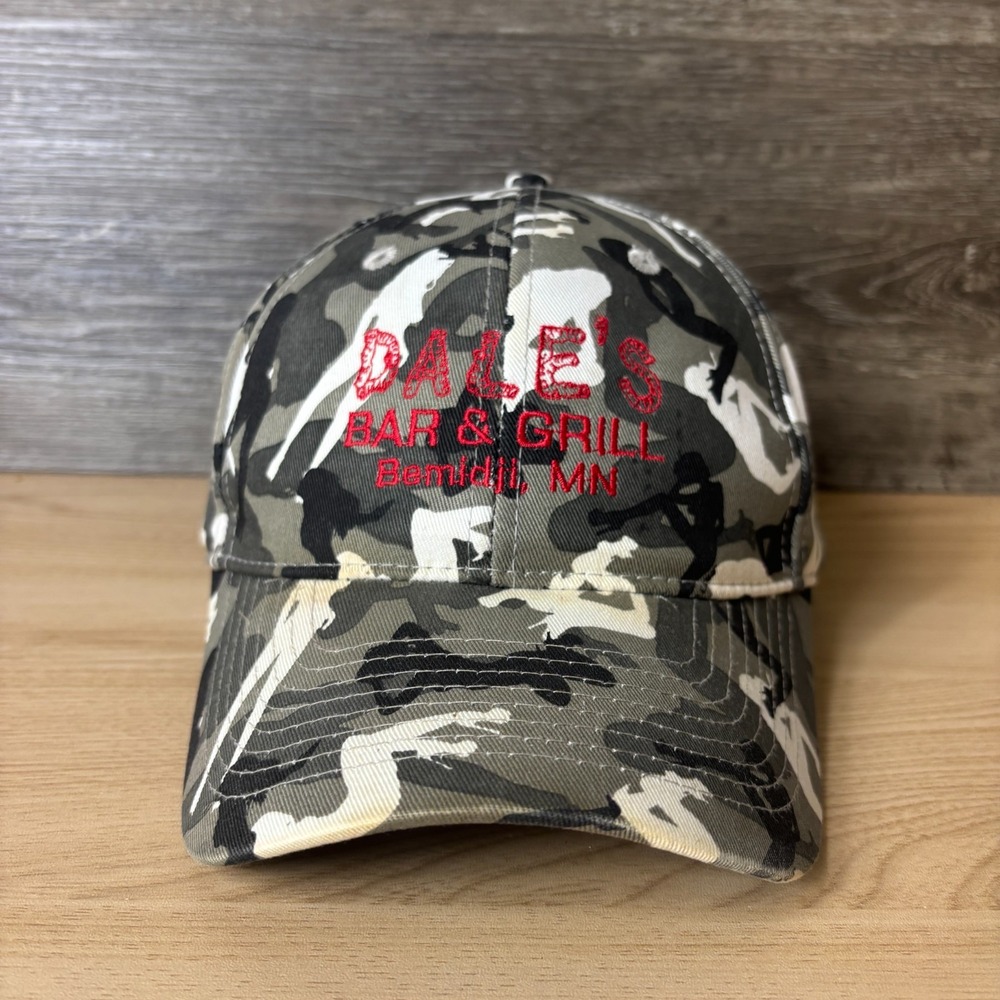 Dales Bar & Grill Hat Cap Strap Back Gray Morning Wood Camo Bemidji Minnesota